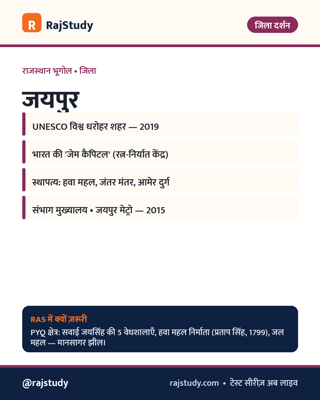 जयपुर जिला दर्शन RAS भूगोल इन्फोग्राफिक